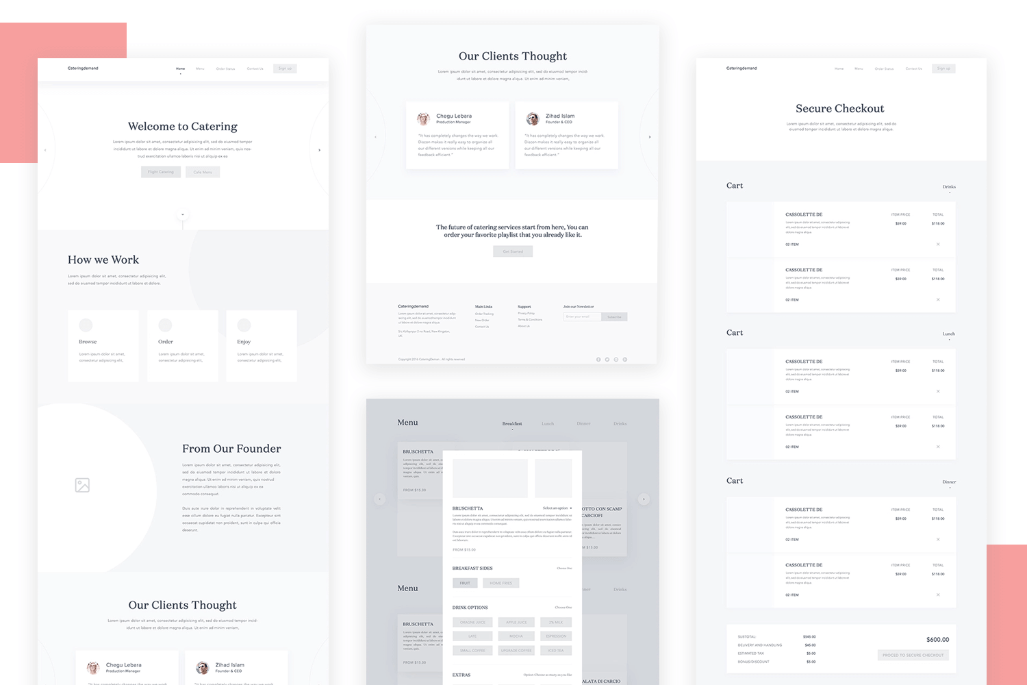 Wireframe example for services website - catering