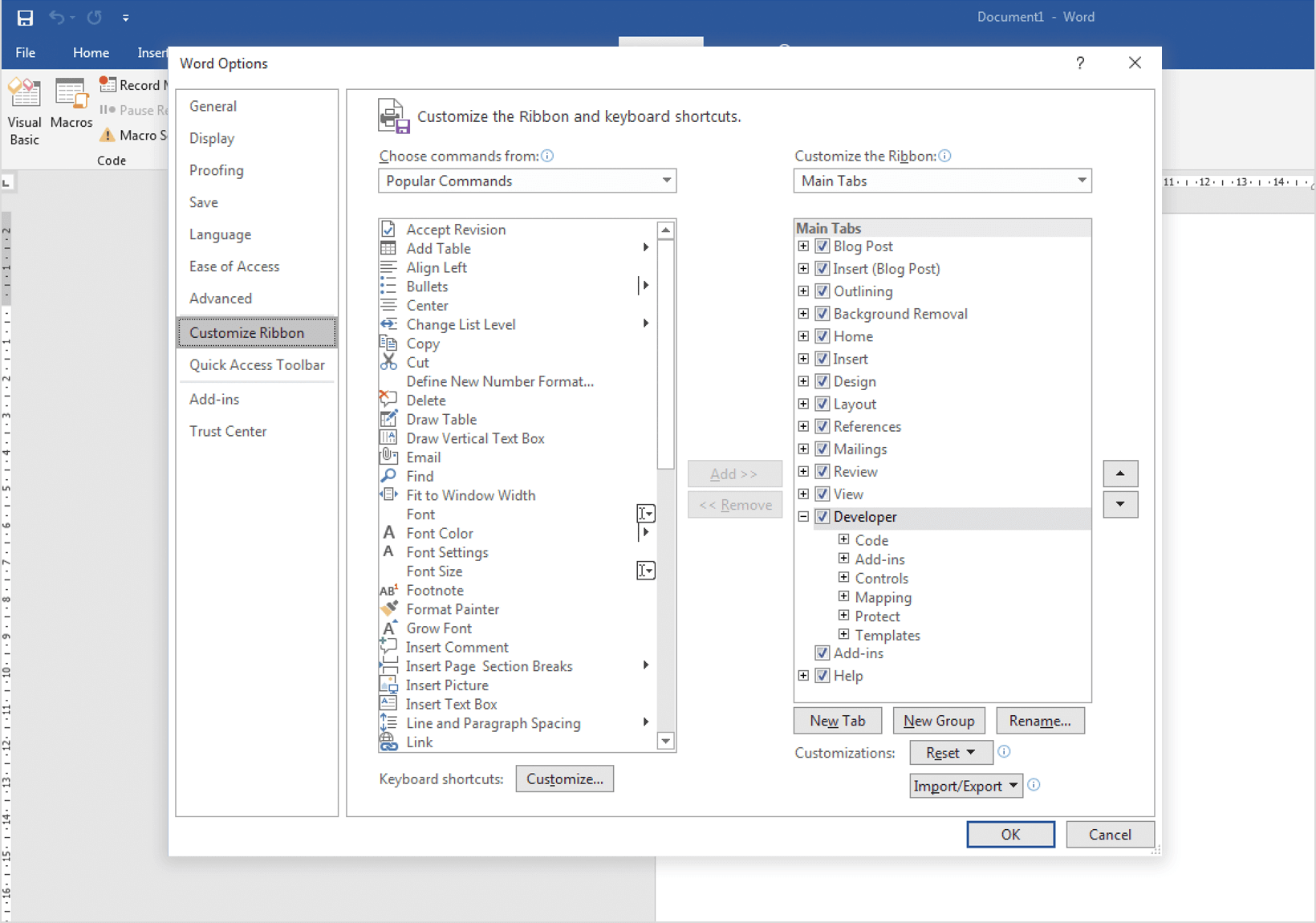 customize ribbon microsoft word