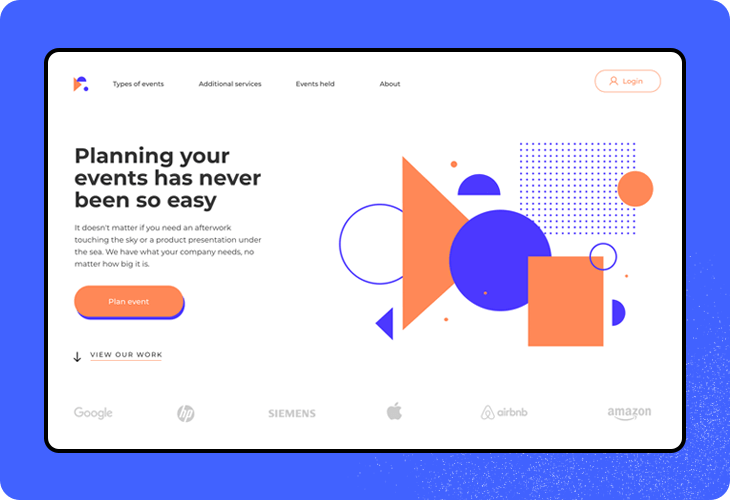 event planning homepage template