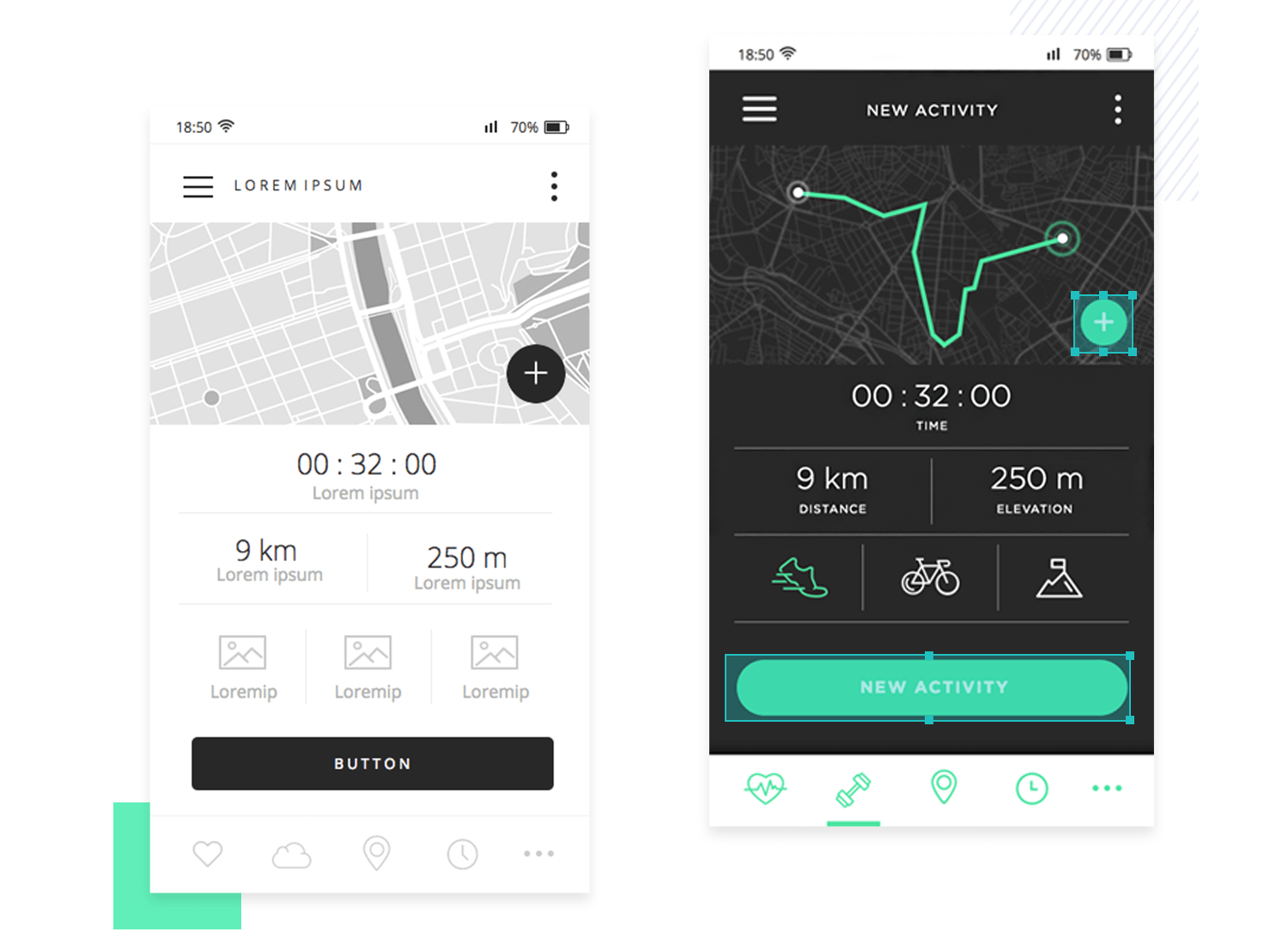 Contrast between wireframe and prototype in mobile device