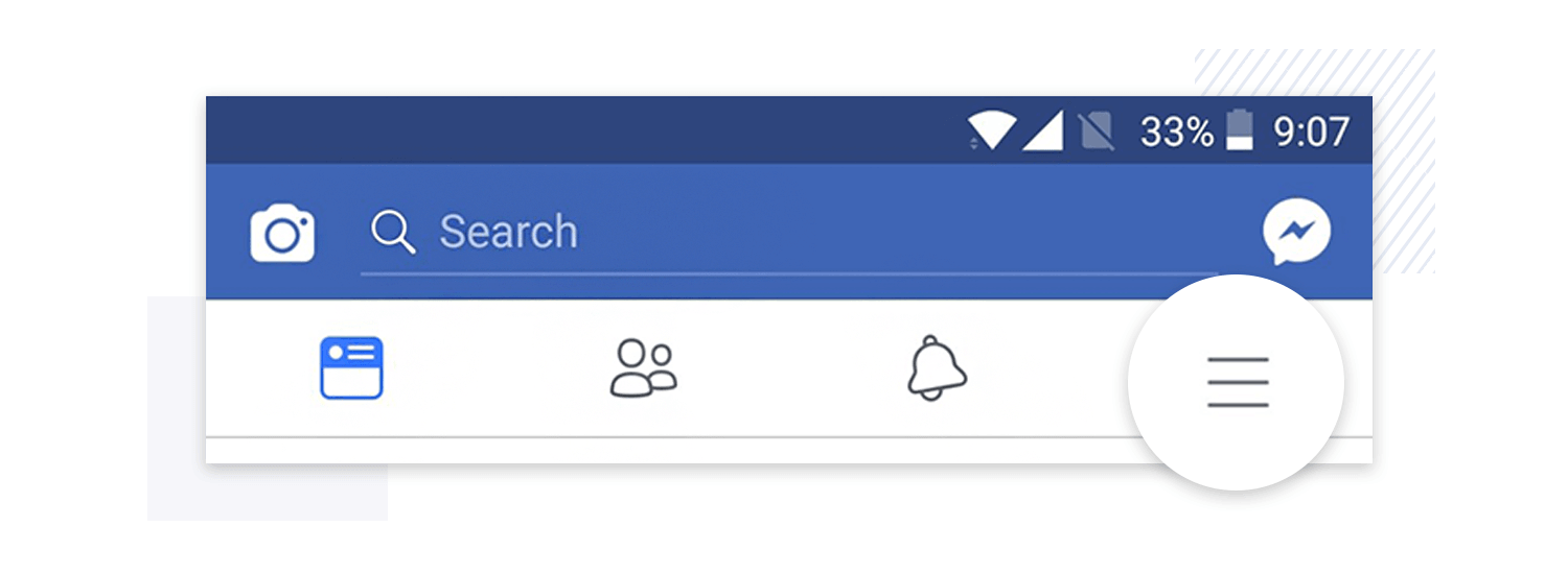 hamburger menu inside navigation bar example- facebook mobile app