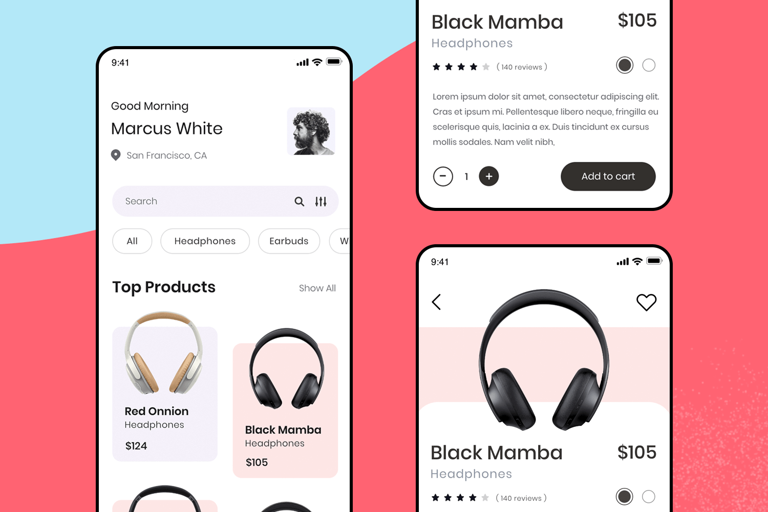 headphones mobile app template justinmind