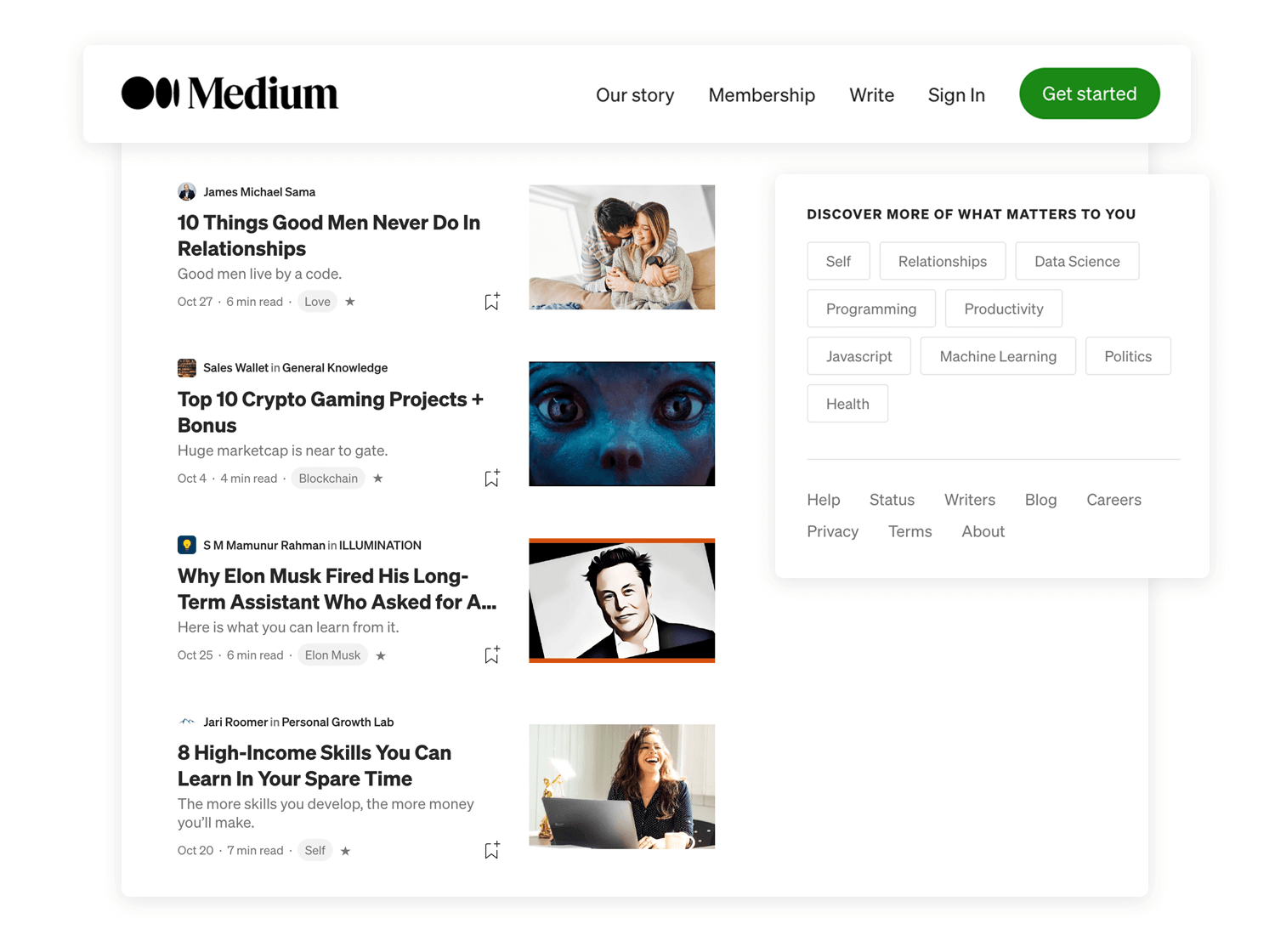 Example of navigation design in Medium platform to apply in wireframe design