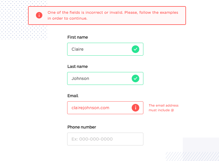 example of inline validation in form design