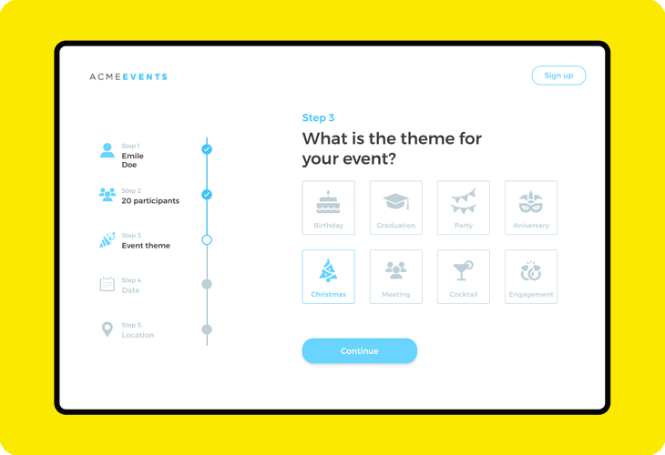 Web form event registration screen