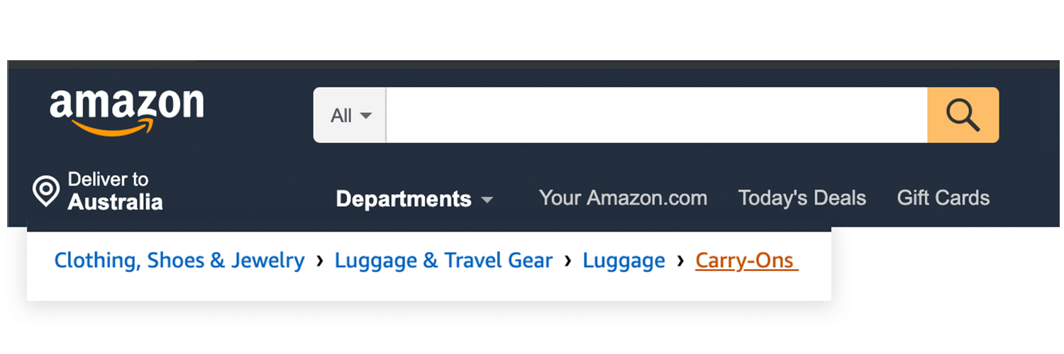 example of navigational menu in breadcrumbs - amazon