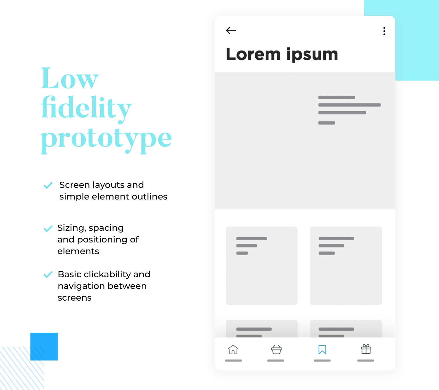 Prototyping - low fidelity wireframe