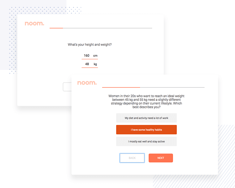example of noom form design - rational order of questions