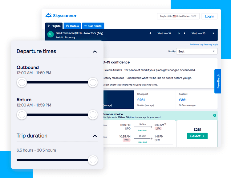 slider example from skyscanner for search result filtering