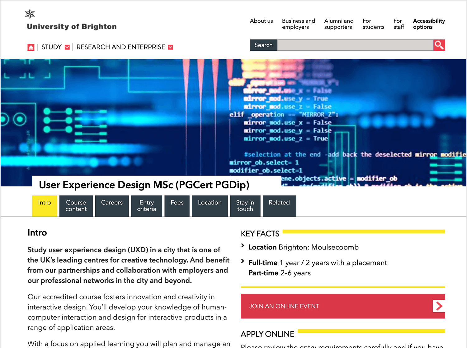 Brighton University UX Masters degree