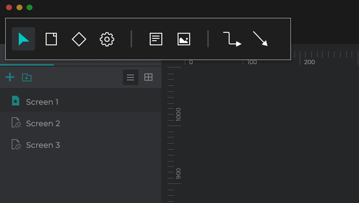 Components available for creating user flows in Justinmind