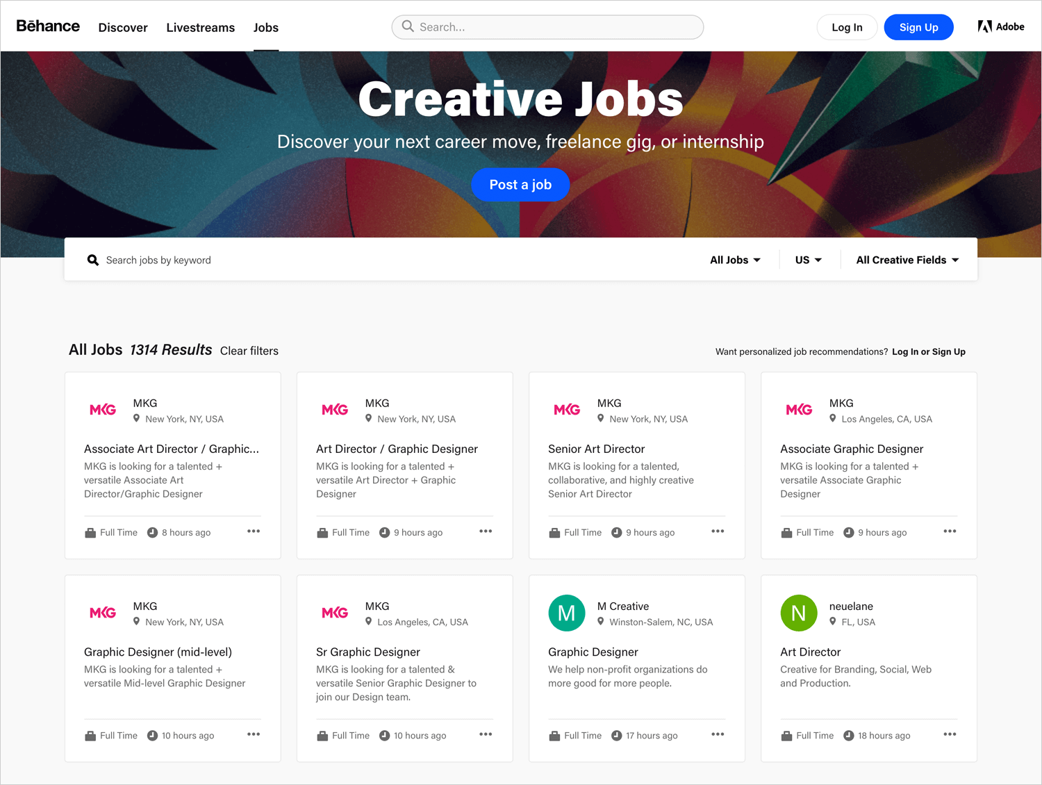 ux design job board at behance