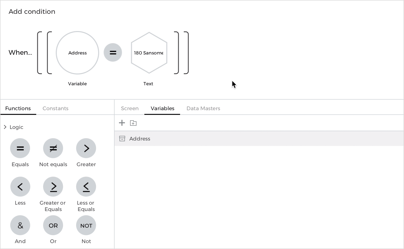 Variables in the expression builder