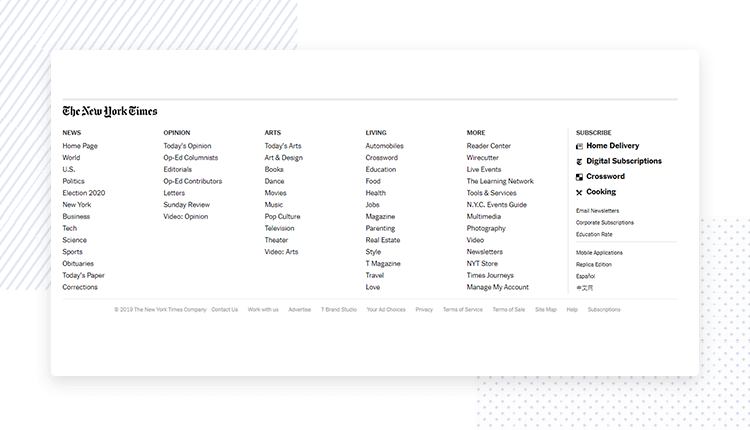 website-footer-design: New York Times